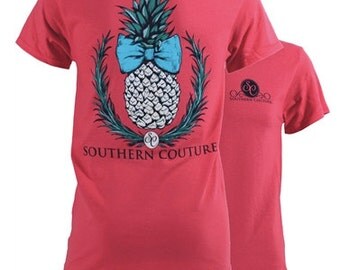 Pineapple, Southern Couture, like Simply Southern, Classic collection, coral silk, pineapple, southern bow, short sleeve tee shirt