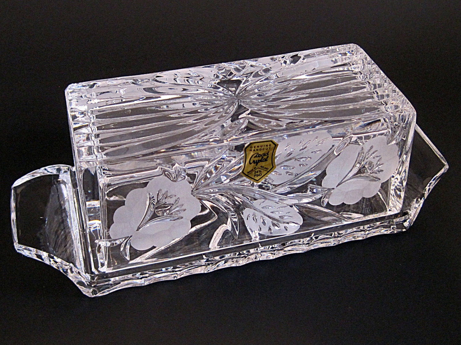 Vintage Butter Dish with Lid, Handcut Lead Crystal, Flowers Starburst