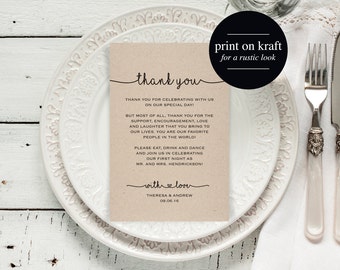 Wedding Thank You Card, Thank You Printable, Template, Wedding Table Thank You, 4x6 Printable Template, DIY, PDF Instant Download #BPB140_14