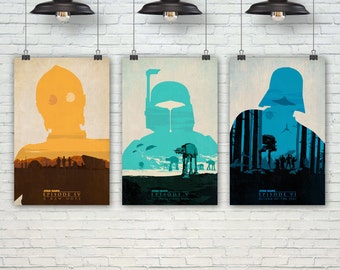Star Wars Poster. Boba Fett, C-3PO, Darth Vader, At-At Poster. Pop Culture & Modern Home Decor. Gift For Him. Set of 3 Prints. Item No.: 127