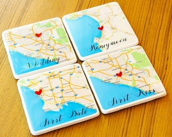 Wedding Gift Coasters Personalized Coasters Gift for Couple Custom Map Coasters Personalized Map Gift For Her Personalized Gift