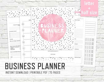 Business Planner Letter and Half Size - Printable Small Business Organizer Pink Work Planner Kit Work Editable Binder - INSTANT DOWNLOAD