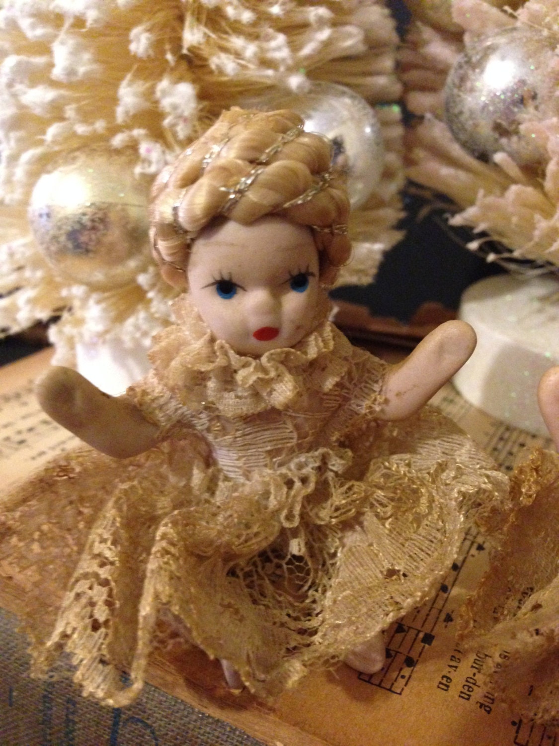 Victorian Christmas Dolls Small Bisque Dolls Vintage Lace