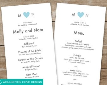 Printable Wedding Menu Template for by WellingtonCoveDesign