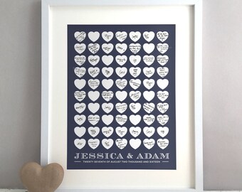 Romantic Wedding Guest Book Alternative, Unique Wedding Guestbook Ideas, Hearts Traditional Wedding, Custom Personalised Print (unframed)