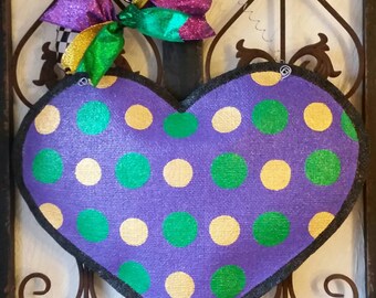 Mardi Gras festive burlap door hanger decoration