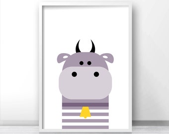 Digital Download Nursery Art, Printable Nursery Wall Art, Kids Art, Farm Animal Nursery Print, Cow Print, Baby Animal Art Print, Kids Decor