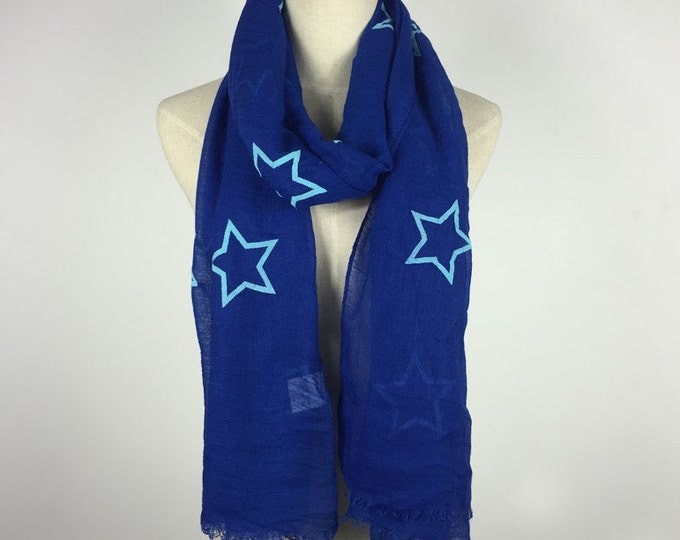 Christmas Gifts Fall Scarf Stars Scarf RoyalBlue Star Scarf Blue Star Scarf Stars Scarves Fashion Scarf Gift For Her Cotton Scarf Teen Scarf