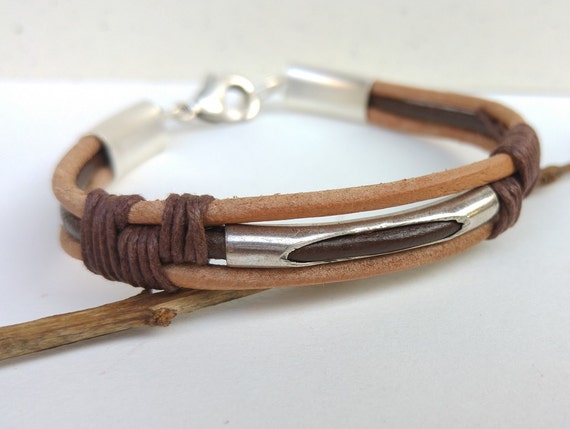 Brown Leather Bracelet, Mens Brown Bracelet, Leather Cord Bracelet, Brown Cord Wristband, Mens Cuff Bracelet, Men Statement Jewelry