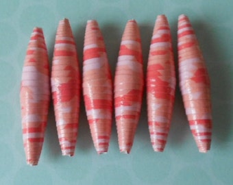 6 Handmade paper focal beads, sorbet