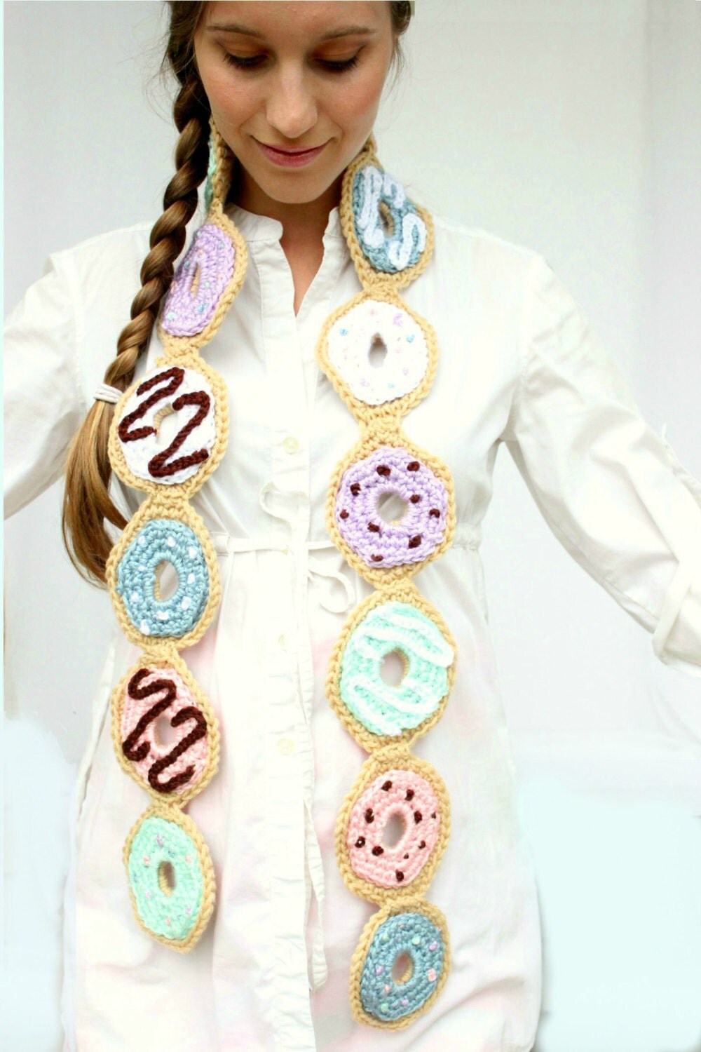 Crochet Doughnut Scarf With Five Frosting Colors