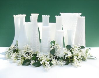 SALE - Vintage Milk and Platonite Glass Vases - 13 Assorted Vases