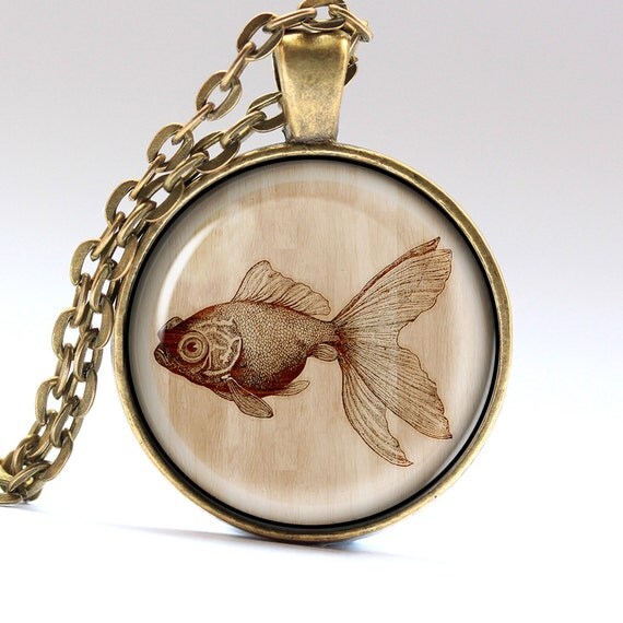 Golden Fish Necklace Aquarium Jewelry Wish Fish by AimPendants