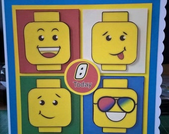 Lego Birthday Card, Lego Heads, Boys Birthday, Girls Birthday, Age birthday card, Lego Fan Birthday Card, Father's Day