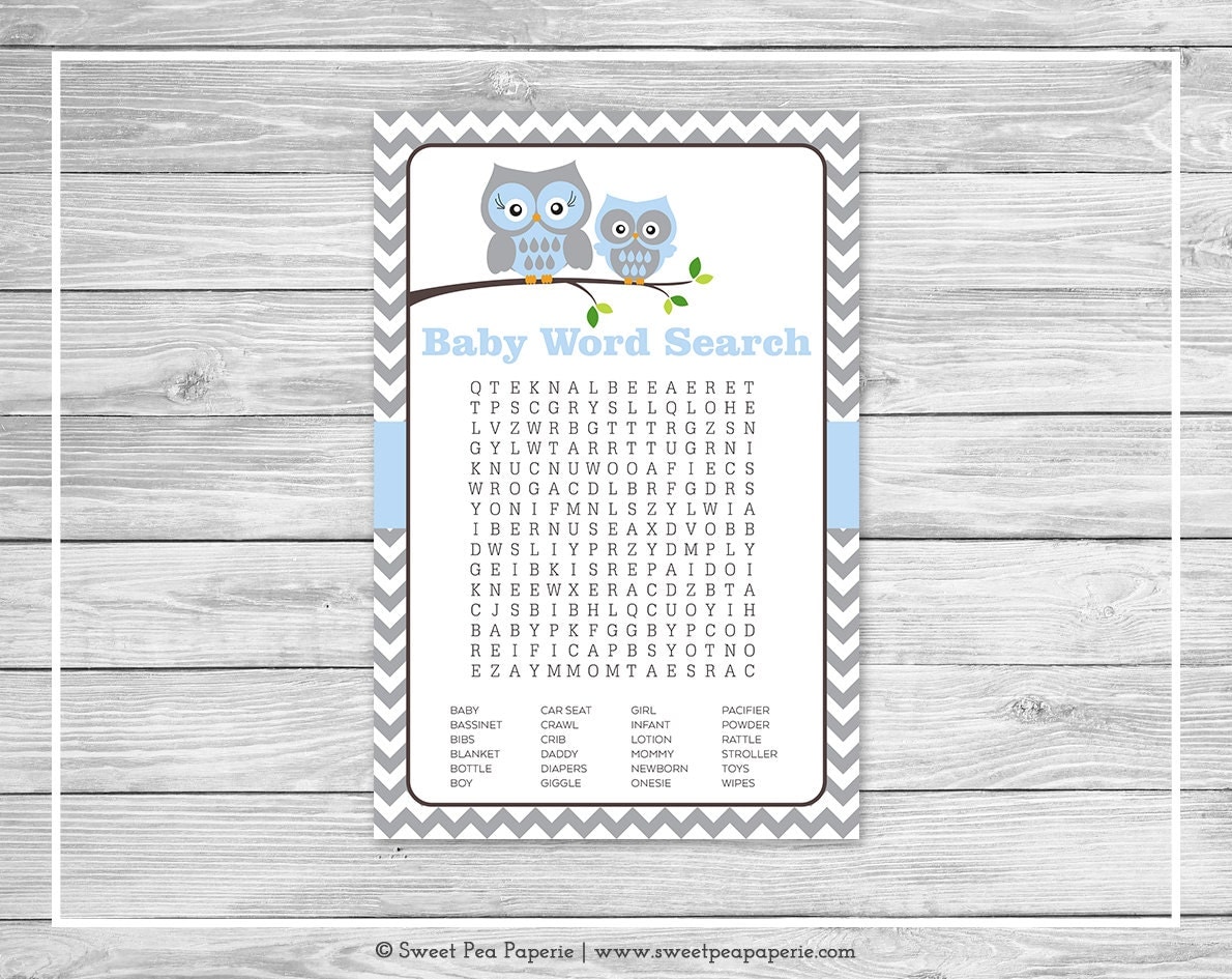 owl baby shower baby word search game printable baby shower