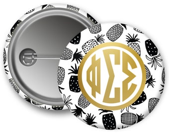 PhiSig Phi Sigma Sigma Faux Gold Foil Pineapple Single or Bulk 2.25" Pinback Button