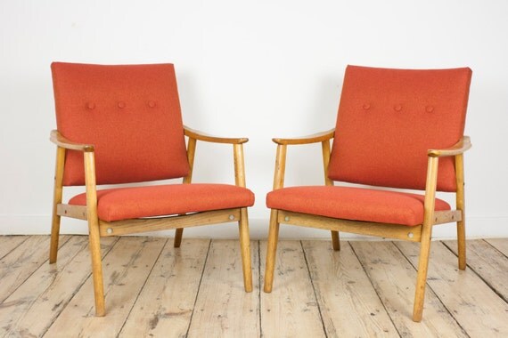 Items similar to Set Scandinavian armchairs mid century easy chair rust orange accent chair chic 