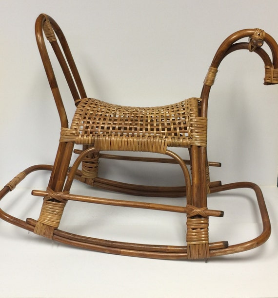 Rattan wicker rocking horse mid century modern by 20Bungalow