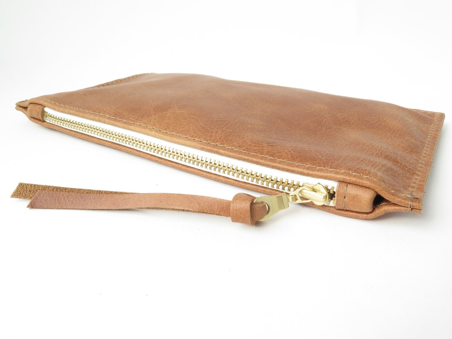 Flat Leather Clutch // Monogrammed Leather Wallet // Leather