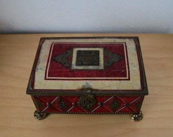 Vintage Ornate Decorative Tin Box With Lid And Feet