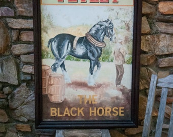 Authentic Antique Tetley Heritage 'The Black Horse' English Pub Sign