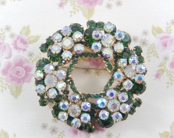 Vintage Verified D&E Juliana Green and AB Rhinestone Brooch Pin Book Piece