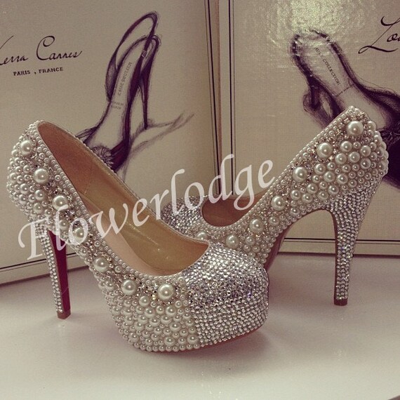 Ivory High Heels Silver Rhinestone Closed Toe Prom Women Shoes