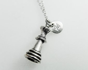 Items similar to Queen Chess Piece Necklace- Chess Board Charm- Bronze ...