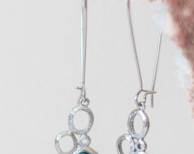 Blue cubic zirconia earrings, CZ earrings, Blue cz earrings, Long kidney wire earrings, Kidney ear wire earrings