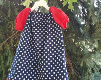 Minnie Mouse Dress, Polka Dot Dress, Preschool Dress, Patriotic Dress, Patriotic Outfit, Labor Day Dress, Preschool Outfit, School Dress