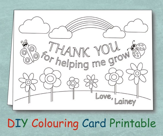 Items similar to Personalized Coloring Teacher Thank You Card Printable