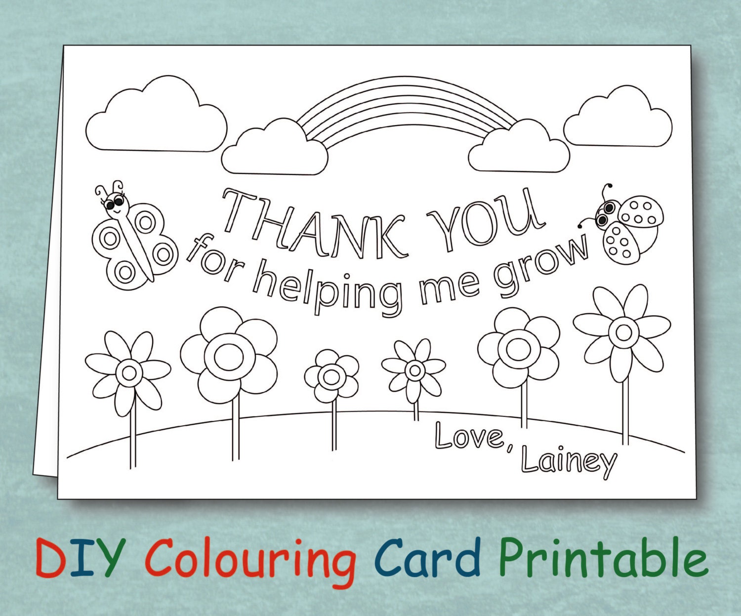 personalized coloring teacher thank you card printable