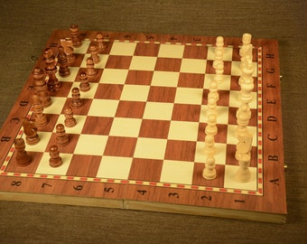 Wooden Chess set and Backgammon, Wooden Chess set Brown Chess Board Backgammon set Travel, Gift idea, Rustic wooden box