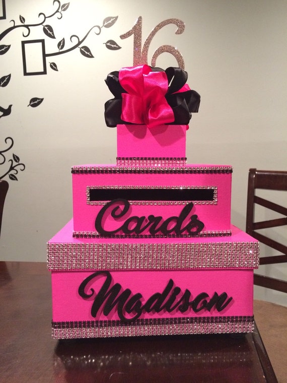 bright-pink-black-sweet-16-card-box