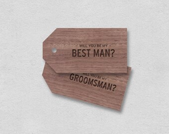 Best man card Groomsman card printable | gift tag will you be my best man | Manly minimal wood brown plain cool typography wooden label gift