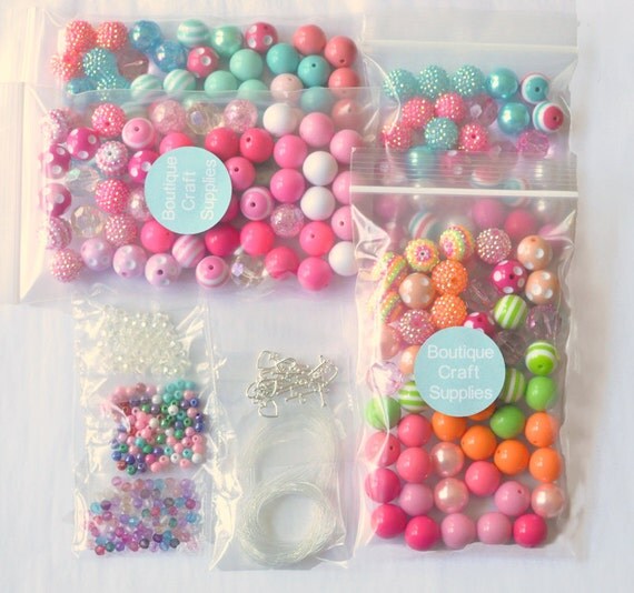 10 necklace chunky bead party kit for girls Kids craft kit