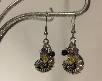 Ursula, Shell, With, Black, Yellow, And, Purple, Crystals, Dangle Earrings, Inspired By Disney's, The Little Mermaid