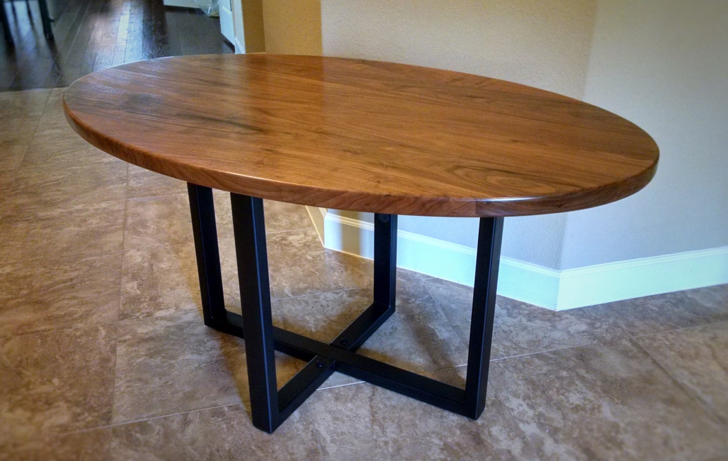 Oval Table Desk Top Solid Black Walnut Wood // Conference