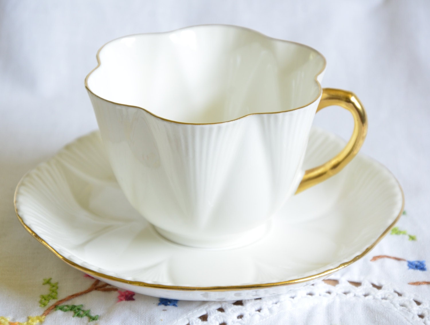 Classic white Shelley dainty tea cup and saucer