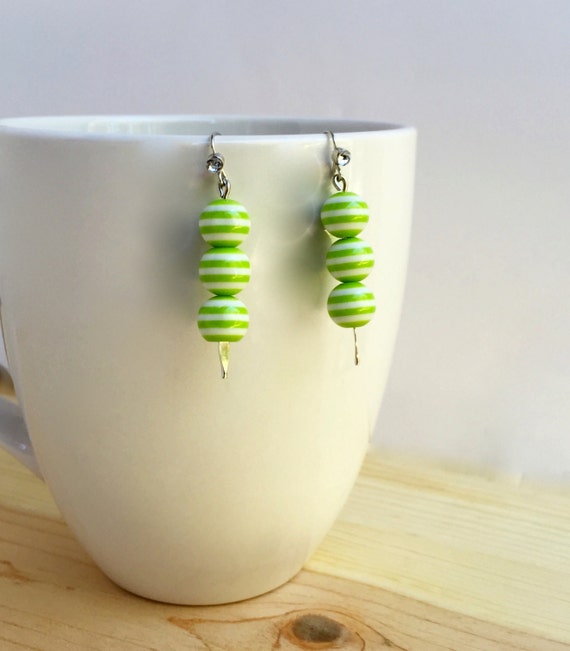 Candy apple striped glass bead earrings with crystals and