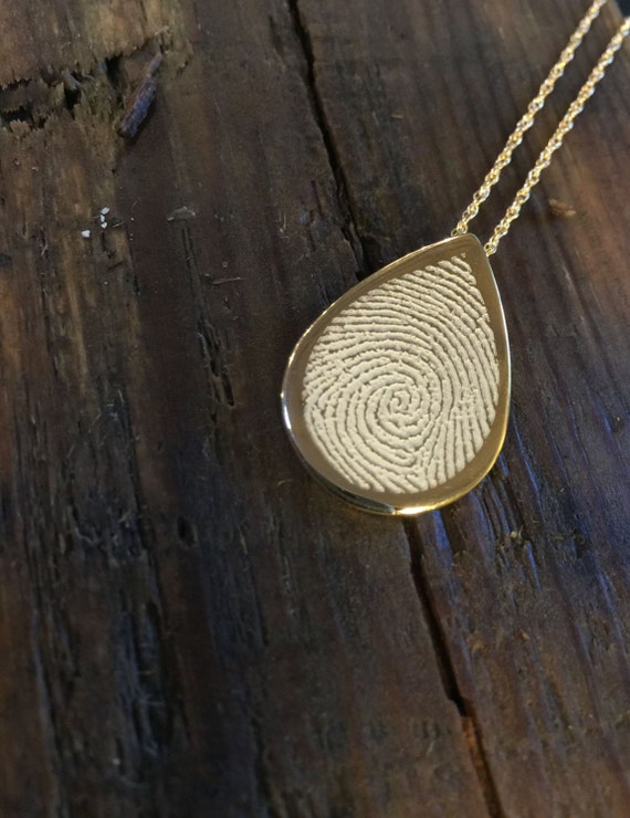 Fingerprint Thumbprint Engraved Gold Teardrop by MemorialGallery
