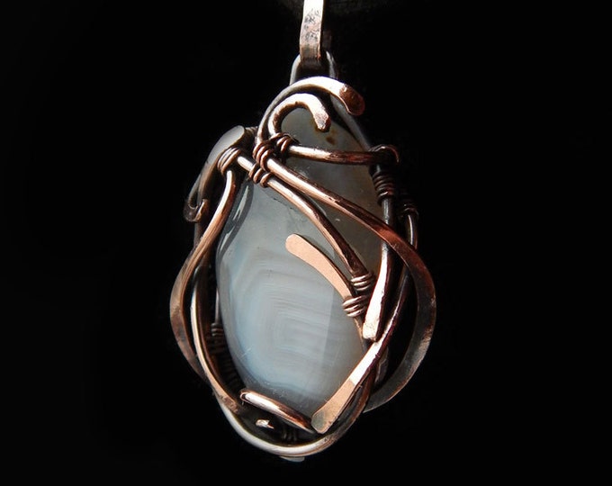 Graceful Gray agate Pendant,Elegant gift idea,Copper Wire winding, Fantasy style, Ooak,Birthstone, Eco jewelry,Gift for her,Natural gemstone