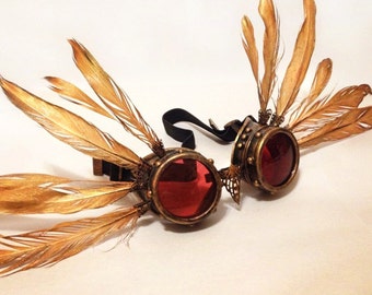 Burning Man Goggles, Steampunk Goggles, PHOENIX Goggles and headdress for Burners Playa Festivals EDM