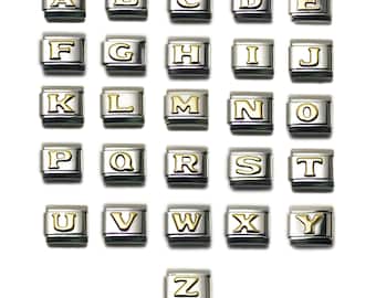 Letter Alphabet Italian Charm Bracelet Link By Dolceoro Steel (DOS), 9mm Type Medium Size, Choose your Alphabets & Quantities