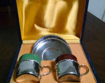 Pair of Beautiful Vintage Aurea Prata 90 Espresso Cups with Saucers