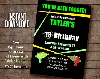 Laser Tag Party Invitation, Printable Birthday Invitation, Instant Download Editable PDF file A467