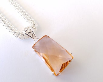 Morganite gemstone pendant on a full persian weave silver plated chain maille chain