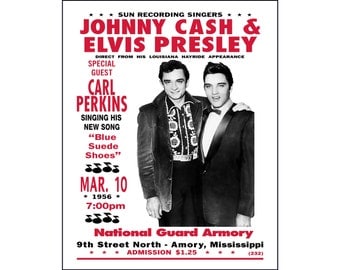 Johnny Cash Elvis Presley print photo poster Cash and Elvis print vintage concert poster music poster Johnny Cash art