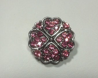 20mm PINK HEARTS Snap Button....great snap!!! metal...rhinestones..
