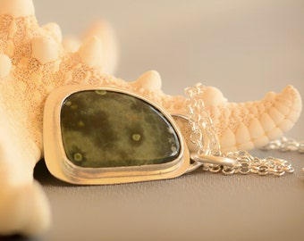 Sterling Silver Pendant, Ocean Jasper Pendant, Pendant Necklace, Silver Necklace, Gemstone Pendant Necklace
